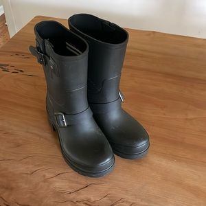 Hunter moto biker buckle black rain boot womens